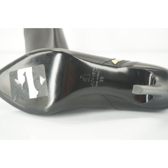 Lanvin Black Leather Pointy Toe Gold Trim High Heels Ankle Boots SZ 39 New $890 - Picture 10 of 12